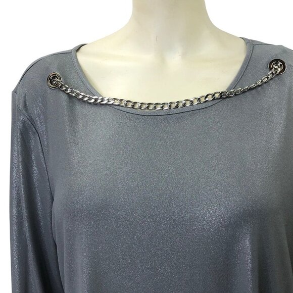 SLIM FACTOR $69 ROLL TAB SLEEVE BLOUSE L NEW WITH‎ TAG - Picture 3 of 7